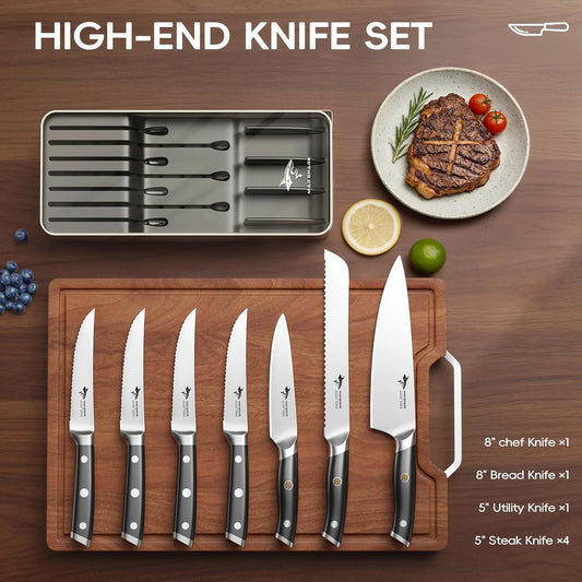 MAD SHARK 11-Piece Kitchen Knife Block Set with Sharpener Rod, Professional German High-Carbon Steel Chef Set,15° Ultra-Sharp Edge,Full-Tang Handle,Valentine Gift for husband Wife Friends