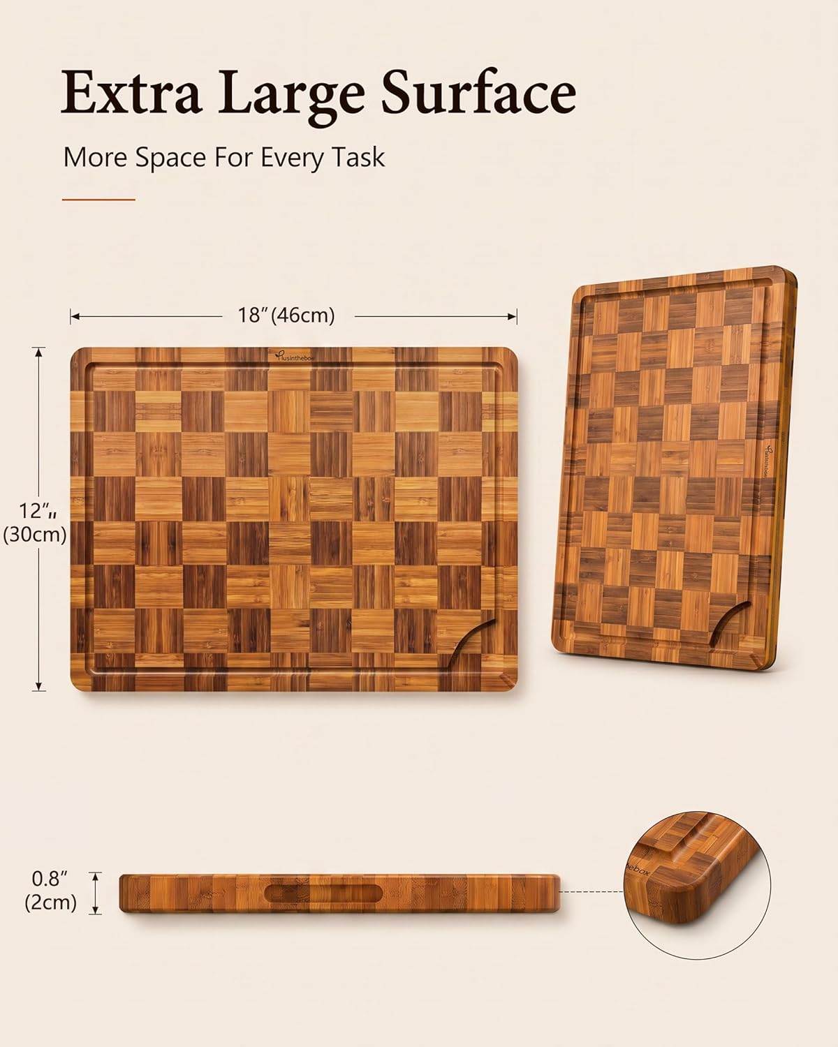 Cutting Board,Heavy Duty Cutting Board Set of 3 with Stand,End Grain Butcher Block Cutting Boards for Kitchen with Juice Grooves and Handles for Meat, Cheese, Charcuterie and Serving