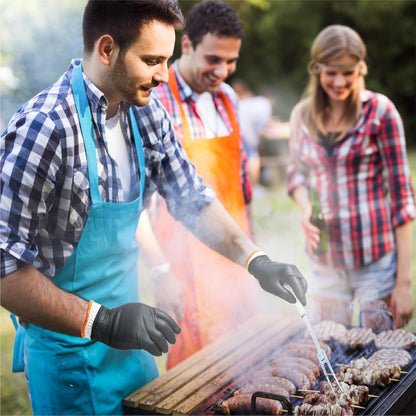 ANBOSON BBQ Gloves Disposable-Heat Resistant Cooking & Grilling Gloves Set (100 Black Nitrile, 4 Cotton Liners)-10Mil Heavy Duty Meat Handling Smoker Accessories for Hot Food Prep,Non-Slip Grip,Large