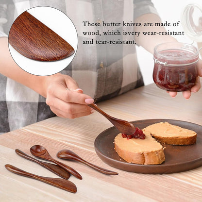 6 PCS Wooden Butter Knife Set, Solid Wood Butter Spreaders Spatulas for Sandwich Cheese Condiment, Wooden Spreader for Kitchen Restaurant Camping