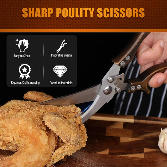 Heavy Duty Poultry Shears with Serrated Edge - Kitchen Scissors for Chicken, Bone, Meat, Turkey, Fish, Vegetables Stainless Cooking Shears for Thanksgiving Christmas Day