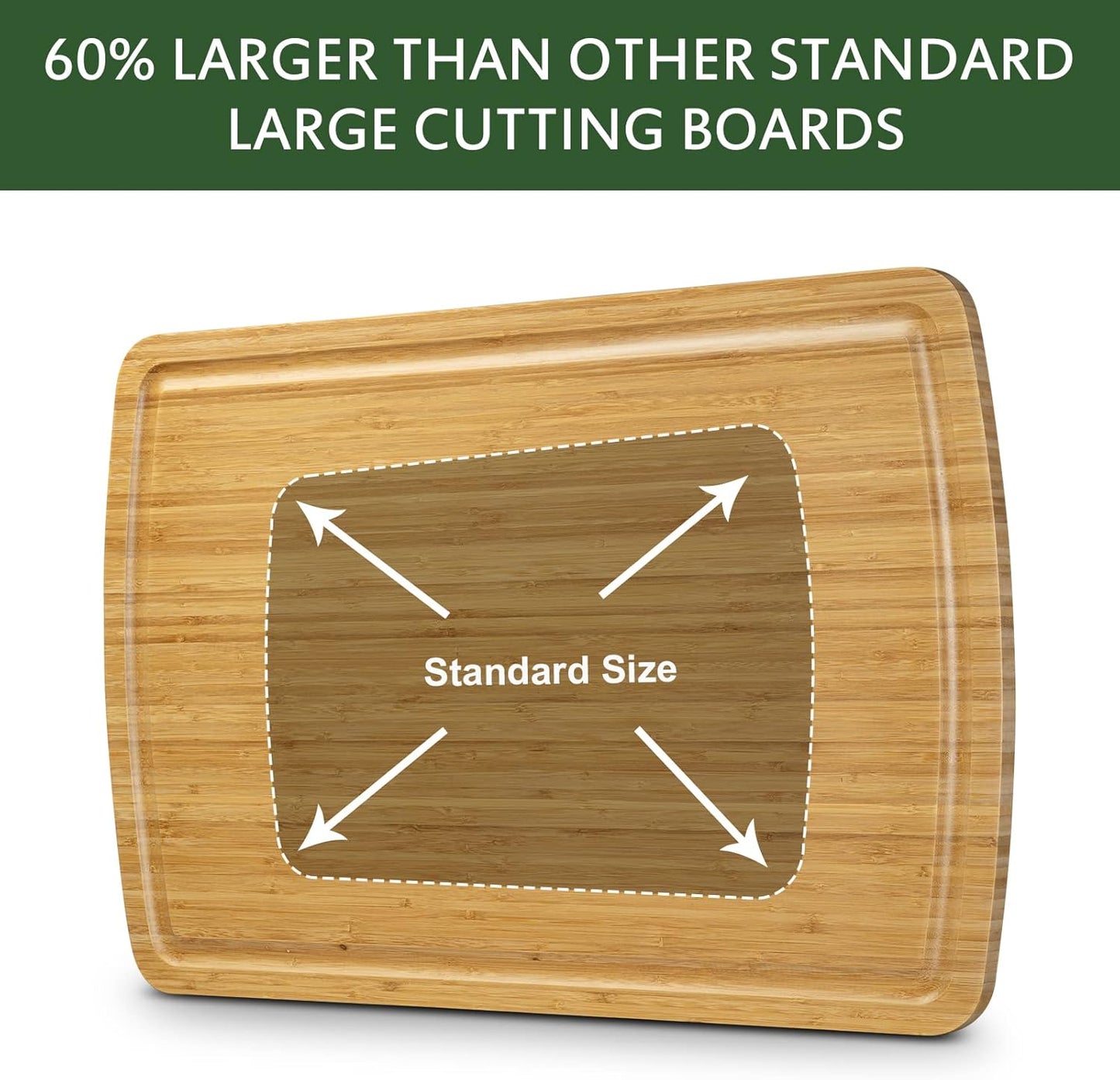 24" Bamboo Cutting Boards for Kitchen, Extra Large Wood Cutting Board with Deep Juice Groove and Handle, Over the Sink Chopping Board, Heavy Duty Butcher Block for Turkey, Meat, Vegetables, BBQ
