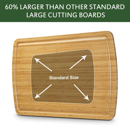 24" Bamboo Cutting Boards for Kitchen, Extra Large Wood Cutting Board with Deep Juice Groove and Handle, Over the Sink Chopping Board, Heavy Duty Butcher Block for Turkey, Meat, Vegetables, BBQ