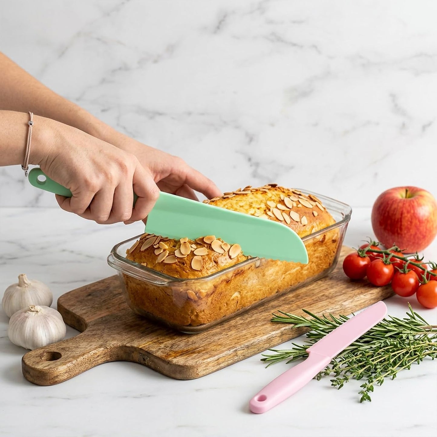 6 Pcs Lettuce Knife, 11/8.5 inch Plastic Cake Knifes to Prevent Browning Dishwasher Safe Kitchen Utensils Pastic Knife for Nonstick Pans (S/L Blue Green Pink)