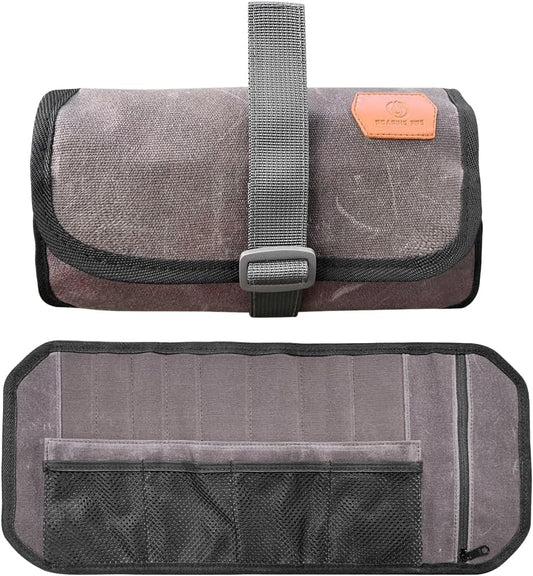 Roaring Fire Pioneer Mini Tool Roll Bag for Men, Multitool Pouch Waxed Canvas Mini Tool Roll Bag for EDC Gear Tools Knives Survival Kits, EDC Organizer Pouch, Tool Organizer