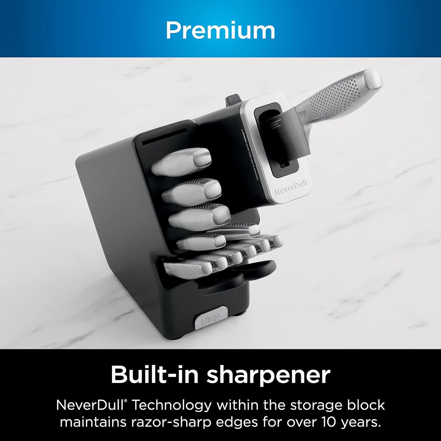 Ninja K32017 Foodi NeverDull Premium Knife System, 17 Piece Knife Block Set with Built-in Sharpener, German Stainless Steel Knives, Black