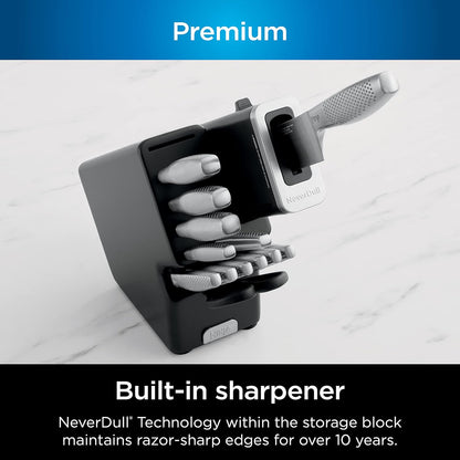 Ninja K32012 Foodi NeverDull Premium Knife System, 12 Piece Knife Block Set with Built-in Sharpener, German Stainless Steel Knives, Black