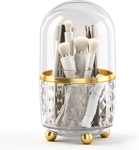 GOTOBA 360° Rotating Dust-Proof Multi-Purpose Storage Organizer - Perfect for Silverware, Utensils (Forks, Knives) & Makeup Brushes, Countertop Holder for Kitchen & Vanity