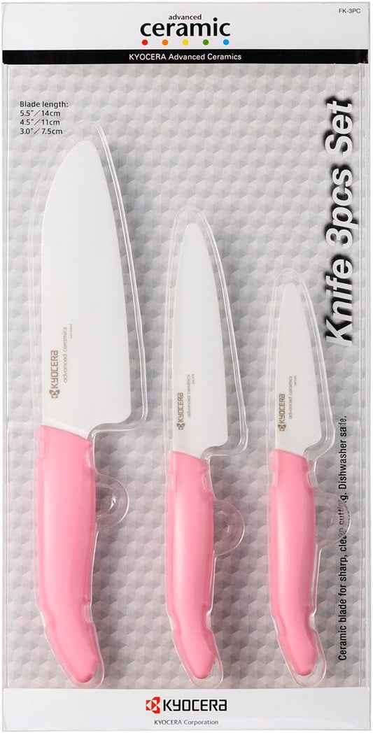 Kyocera FK-3PC-SE Advanced ceramic Revolution Series Knife Set, Blade Sizes: 5.5", 4.5", 3", Pink, 3Piece