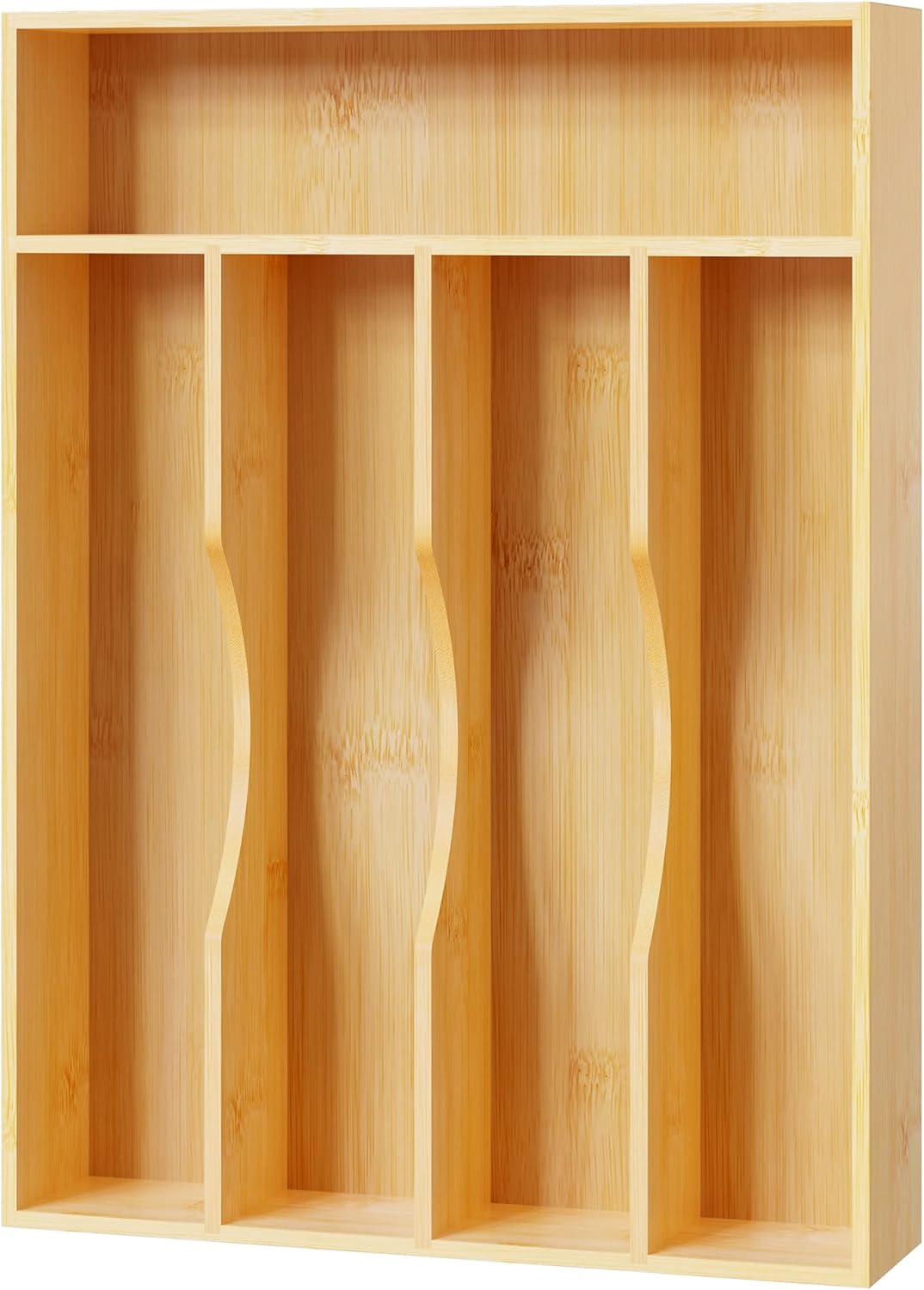 Bellsal Natural Utensil Organizer 12.5 Inch Silverware Organizer for Drawer Utensil Holder Cutlery Organizer Kitchen Drawer Organizer 7 Compartment Small Narrow Bamboo