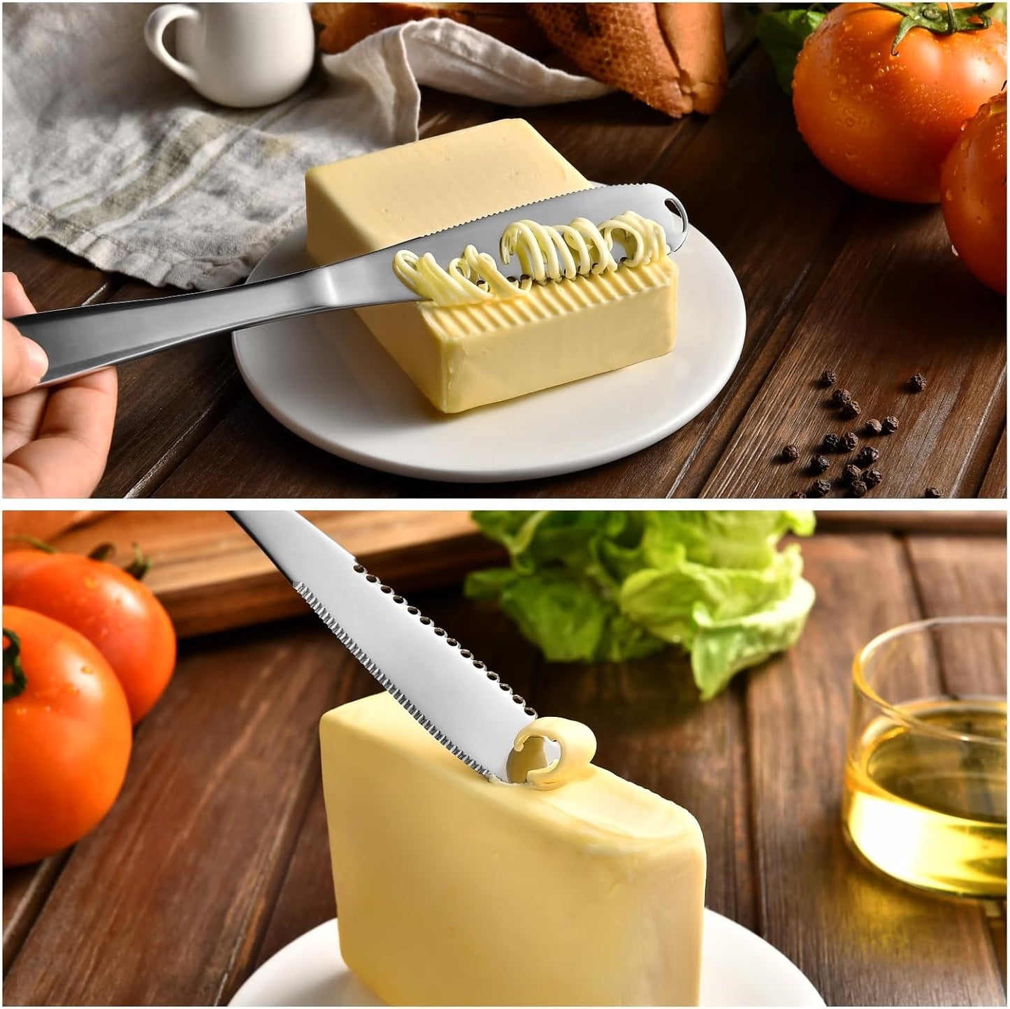 3-in-1 Stainless Steel Butter Knife for Cold & Hard Butter – Butter Spreader, Curler & Slicer with Crescent Hole