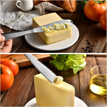 3-in-1 Stainless Steel Butter Knife for Cold & Hard Butter – Butter Spreader, Curler & Slicer with Crescent Hole