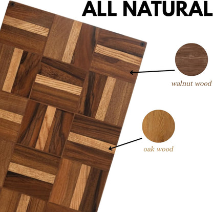 Walnut Oak Rosewood End Grain Cutting Board - 14x16 Large Wooden Butcher Block with Juice Grooves, Non-Slip Feet & Built-in Compartments - Reversible Board for Kitchen Decor & Charcuterie