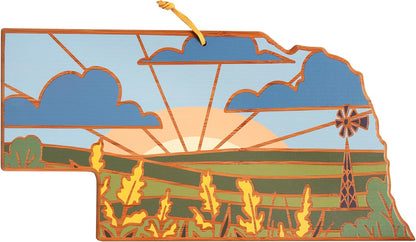 Totally Bamboo North Carolina State Shaped Cutting Board and Charcuterie Serving Platter with Artwork by Summer Stokes, Includes Hang Tie for Wall Display 18" x 8" x 5/8" - Colors B