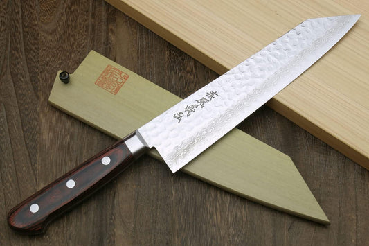 Yoshihiro VG10 Hammered Damascus Kiritsuke Sword Tip Multipurpose Japanese Chef Knife 8.25 inch - Western Style Mahogany Handle