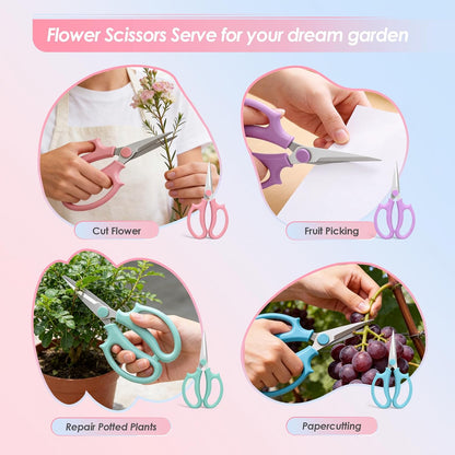 4PCS Flower Scissors, Stainless Steel Floral Scissors, Garden Pruning Shears with Comfort Grip Handle, Perfect for Arranging Flowers, Pruning, Trimming Plants, Gardening Tool