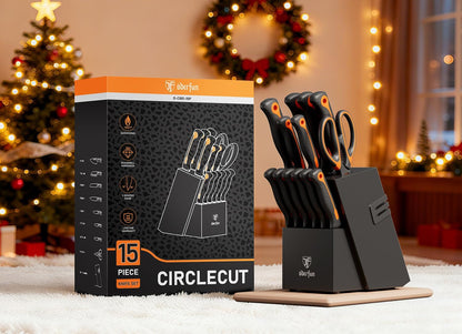 Knife Block Set -15 PCS Dishwasher Safe Kitchen Knife Set, High Carbon Stainless Steel, Razor-Sharp knives set with sharpener, Non-Slip Handles, Elegant Box for Her Him Women Dad Father