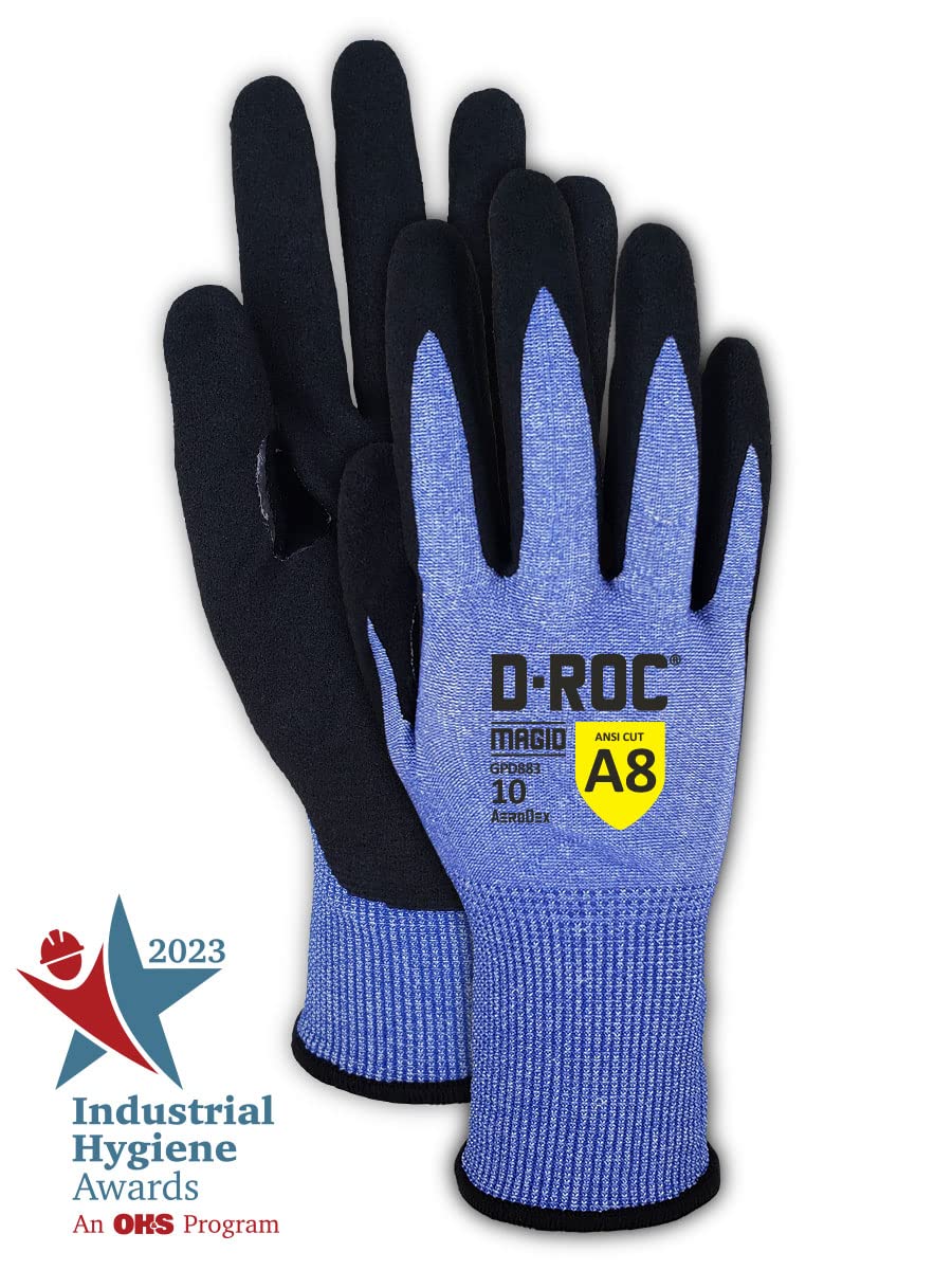 MAGID D-ROC AeroDex ANSI A8 VersaTek Grip Coated Palm Work Gloves, 1 Pair, Size 8/Medium (GPD883)