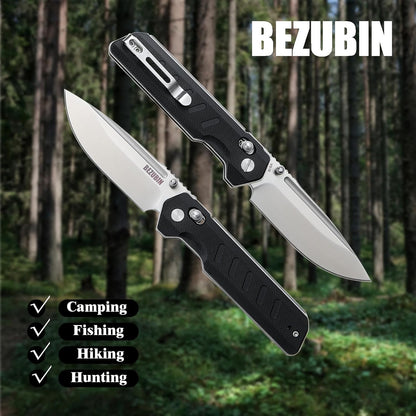 Folding Pocket Knife 3.25" VG10 Blade EDC Folding Knife with Safety Axis Lock Black G10 Handle Hunting Camping Knife with Thumb Stud Opener