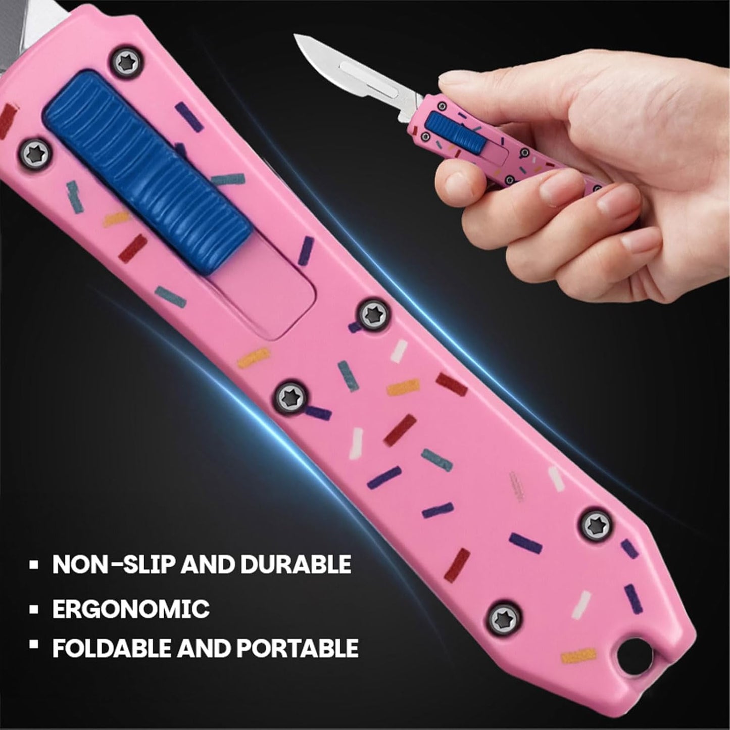 Automatic Utility Knife,All Metal Construction Carbon Stainless Steel Blade,Box Cutter Quick Change Retractable,EDC Push Button with Clip,10PCS #23 Blades Replacement,Stars&Stripes