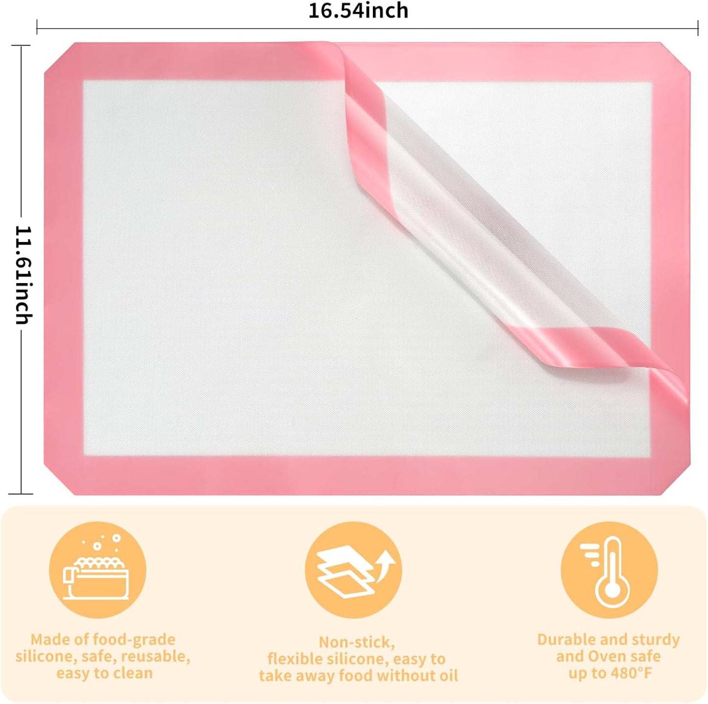 Luckyiren 2-Pack Silicone Baking Mats – Non-Stick Reusable BPA-Free Oven Liners, 100% Food-Grade Silicone, Fit Half Sheet Pans (16.54" x 11.62") for Cookies, Pastry & More
