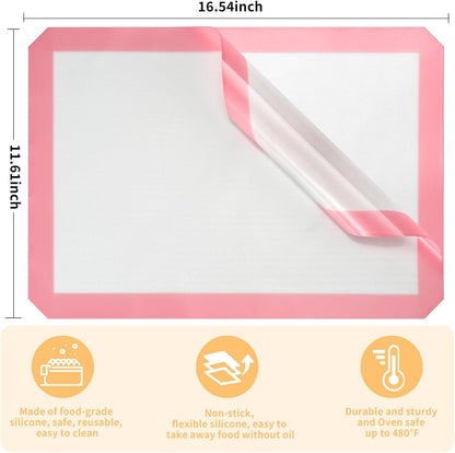 Luckyiren 2-Pack Silicone Baking Mats – Non-Stick Reusable BPA-Free Oven Liners, 100% Food-Grade Silicone, Fit Half Sheet Pans (16.54" x 11.62") for Cookies, Pastry & More