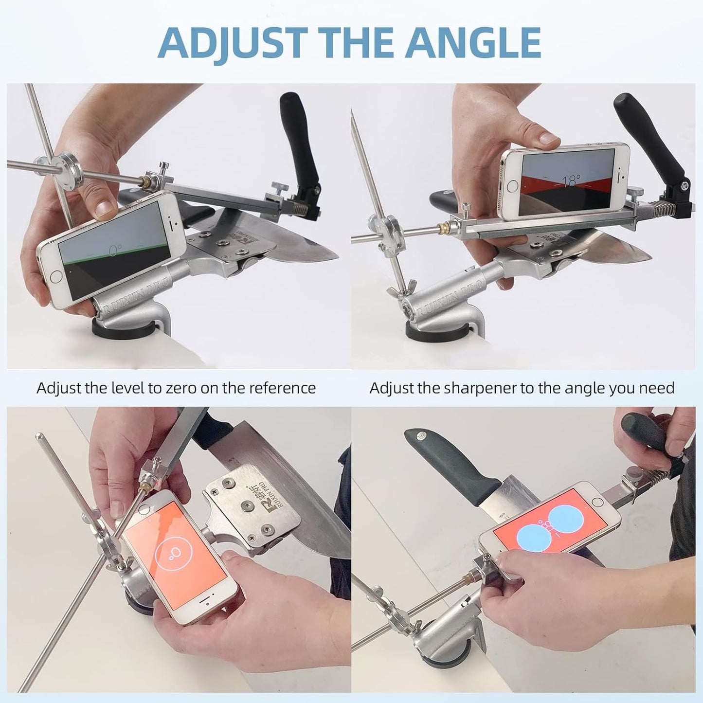 RX-009 Professional Knife Sharpener, Knife Sharpening Kit with 4 Whetstones, 360° Rotation Flip Design, Fixed Angle Stainless Steel Kitchen Chef Knife Sharpening Tool Kit