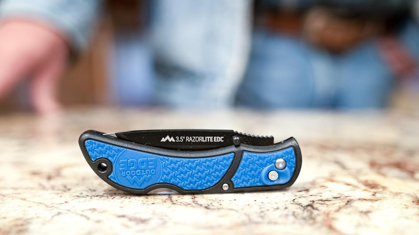 OUTDOOR EDGE 3.5" RazorLite EDC Knife. Pocket Knife with Replaceable Blades and Clip. The Perfect Hunting Blade for Skinning Deer. Blaze Orange with 6 Blades