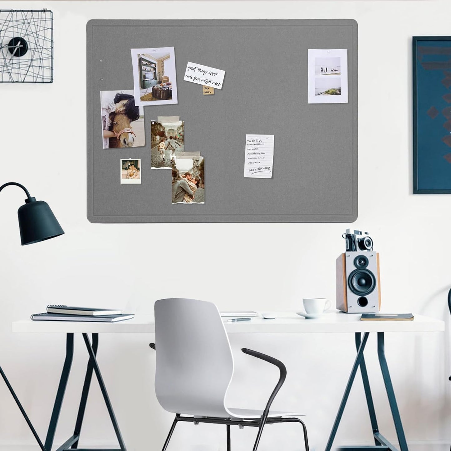 Lightomorrow Bulletin Board, 36 x 24 inches Felt Board - Decorative Pin Board, Cork Board Alternative for Wall, 3' x 2' Foldable Self-Adhesive Vision Board Prayer Board with 20 Pushpins - Black