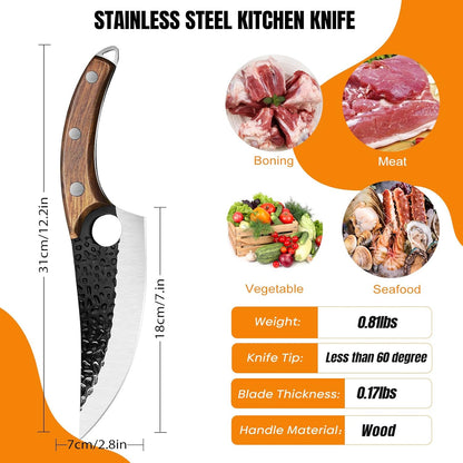 ZENG Butcher Knife Hand Forged Boning Knife with Sheath Viking Style, High Carbon Steel Japanese Chef Knife Meat Cleaver Knife for Kitchen, Camping, Outdoor, BBQ