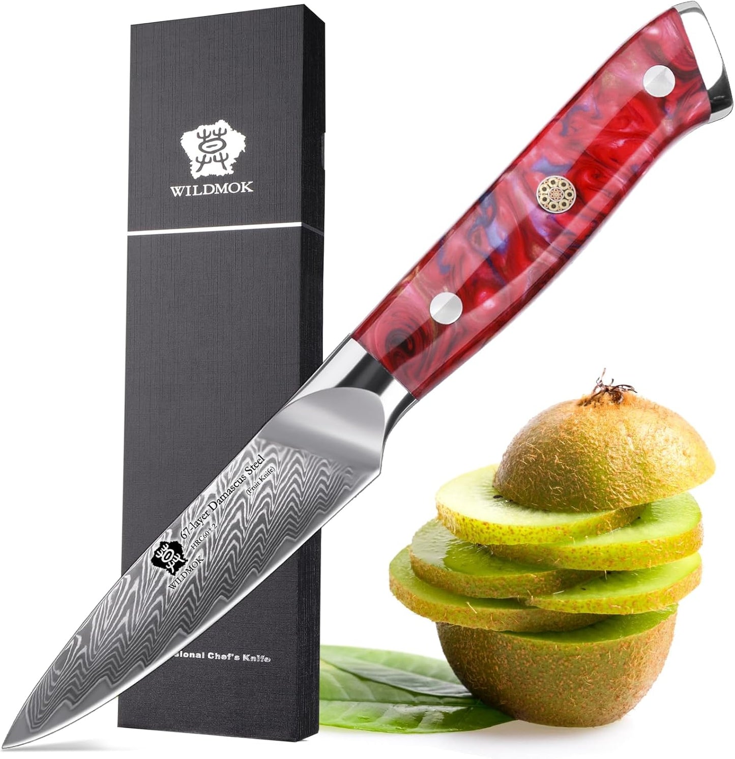 WILDMOK Paring Knife 3.5 Inch, Japanese Damascus Fruit Knife, Small peeling knife Perfect for Cutting Fruit Vegetables Petty Knife