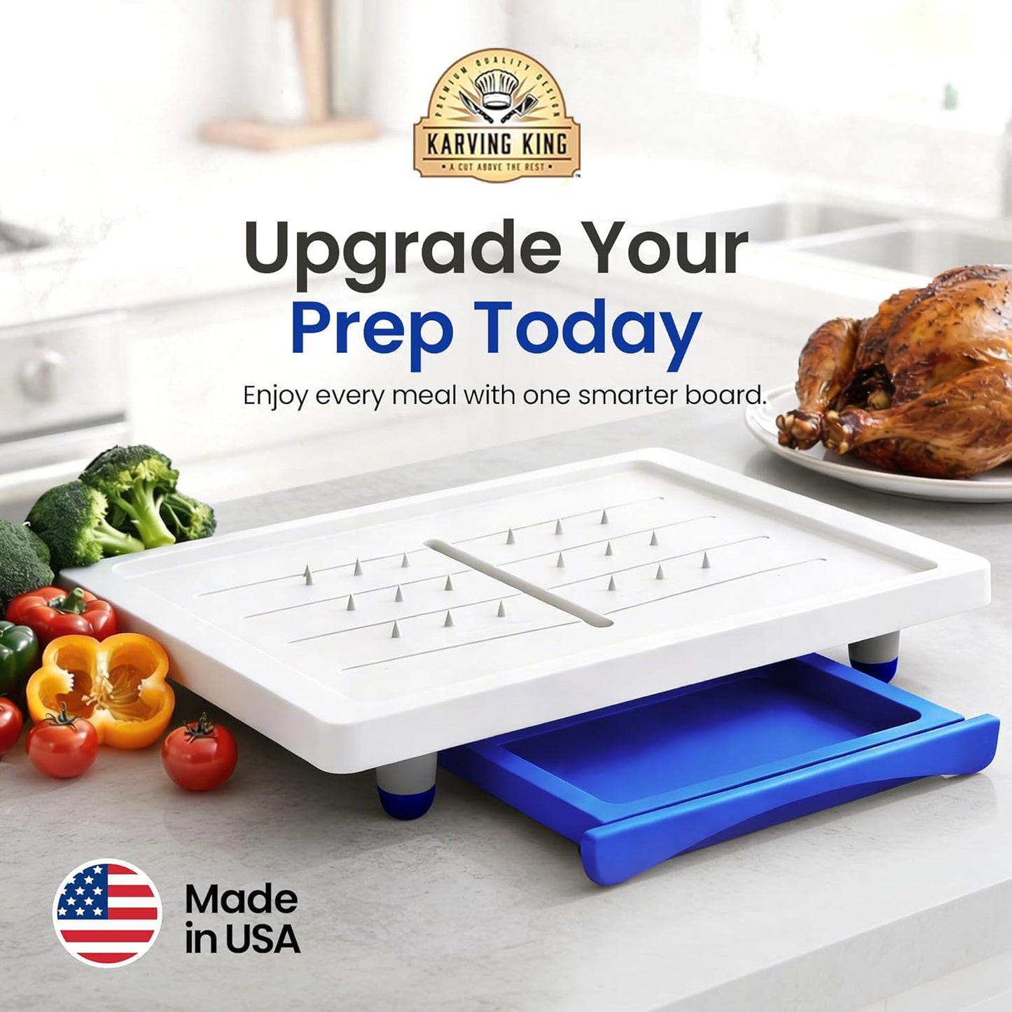 Large Cutting Board - Karving King Plus Meal Prep System with Juice Groove, Spikes, Drip Tray & Removable BPA Free Cutting Board - Patented Multi-Feature Design Carving Board - BBQ & Kitchen Essential