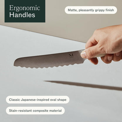Material, Serrated Bread Knife 6", Bread Knife for Homemade Bread, Serrated Kitchen Knife, Carbon Stainless Steel Santoku-Inspired Blade, Razor-Sharp addition to your Chef Knife Set, Almost Black