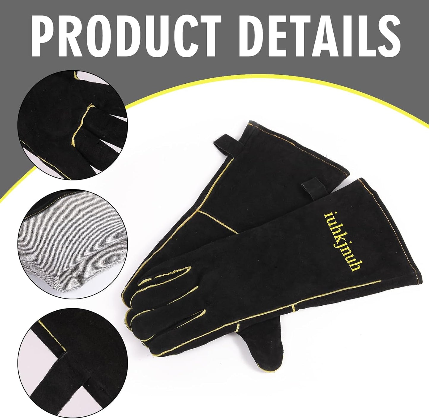 16" Leather Forge Welding Gloves, 932℉ Heat/Fire Resistant, Multi-Use Mitts for TIG/MIG Welding, BBQ, Oven, Baking, Furnace, Beekeeping, Animal Handling & Stove Safety，Ambidextrous