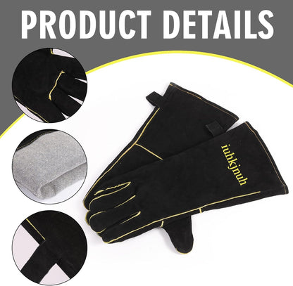 16" Leather Forge Welding Gloves, 932℉ Heat/Fire Resistant, Multi-Use Mitts for TIG/MIG Welding, BBQ, Oven, Baking, Furnace, Beekeeping, Animal Handling & Stove Safety，Ambidextrous