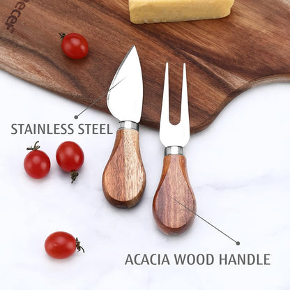 hecef Upgrade Bigger Cheese Board set of 4, a Acacia Wood Cheese Plate and 4 Pcs Knives, Charcuterie Platter Serving Tray for Appetizers, Feast, Housewarming, Cheese Serving