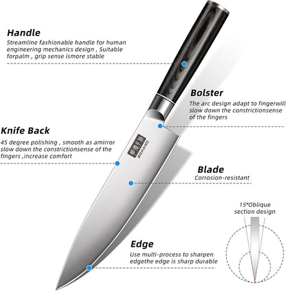 MDHAND Kitchen Knife Set, 9PCS Professional Japanese Knife Set, High Carbon Stainless Steel Chef Knife Set with Black Pakkawood Handle, Professional Ultra Sharp Kitchen Knives for Cooking, Elegant Box