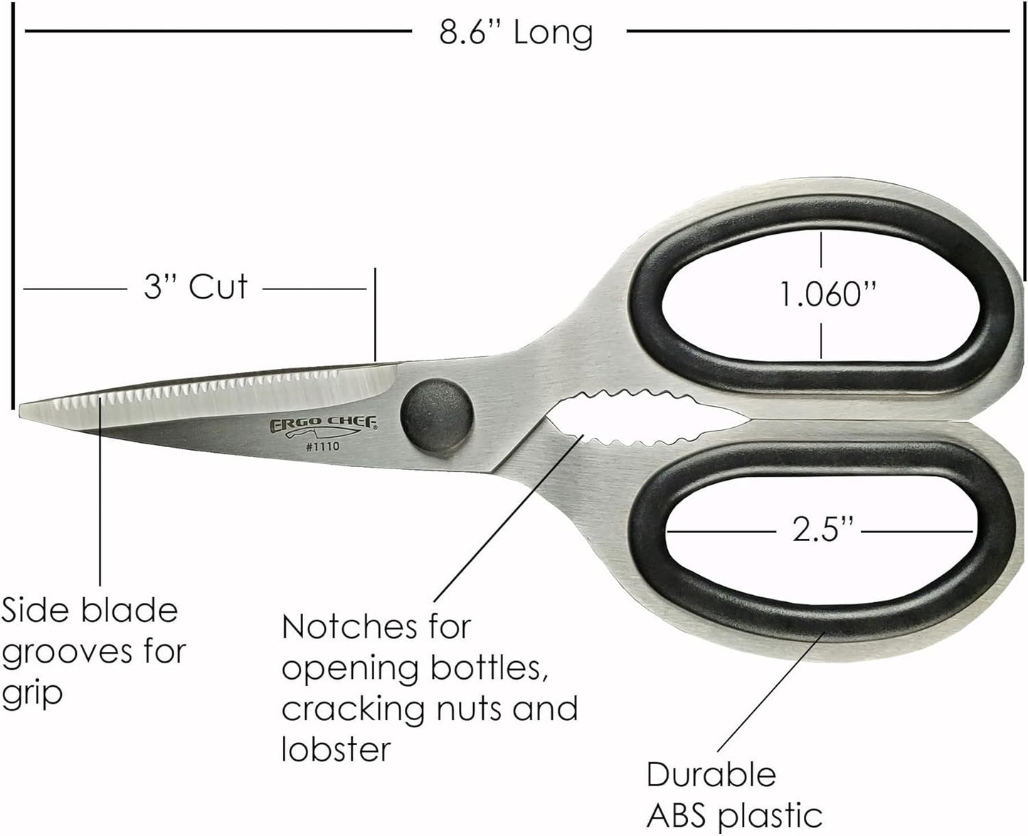 Ergo Chef All-Purpose Come-Apart Kitchen Shears for Poultry, Fish, Vegetables, Herb Stripper, Bottle Opener (Black)
