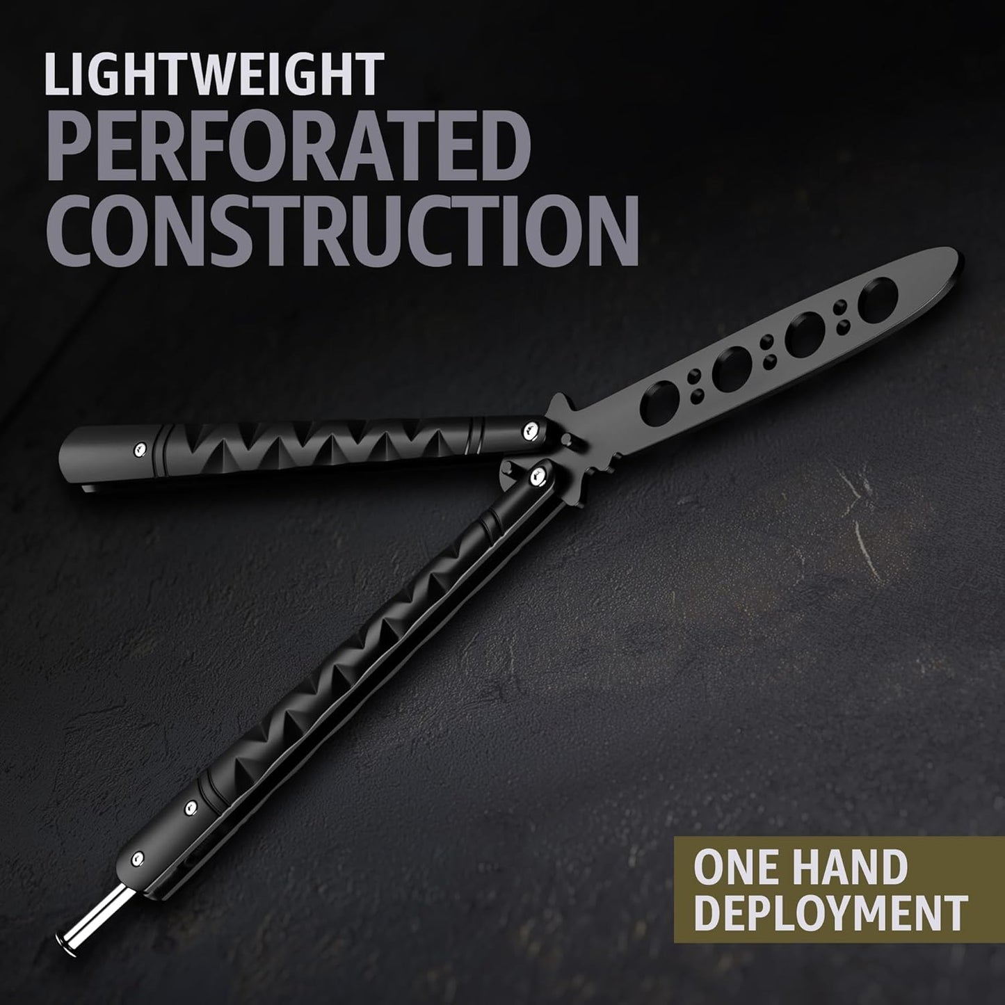 GOOD WORKER Butterfly Knife - Balisong Trainer - Black Practice Butterfly Trainer with Sure Spring Latch - Balisong Knives NOT Real NOT Sharp Blade - Full Stainless Steel Fake Dull Trick
