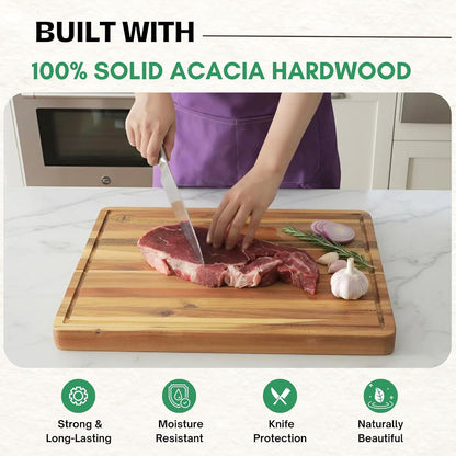 End Grain Acacia Wood Cutting Boards for Kitchen, 1.5 in Thick Butcher Block Construction for Stability, 15 x 10 in Medium Cutting Boards with Gift Box, Juice Groove and Handle