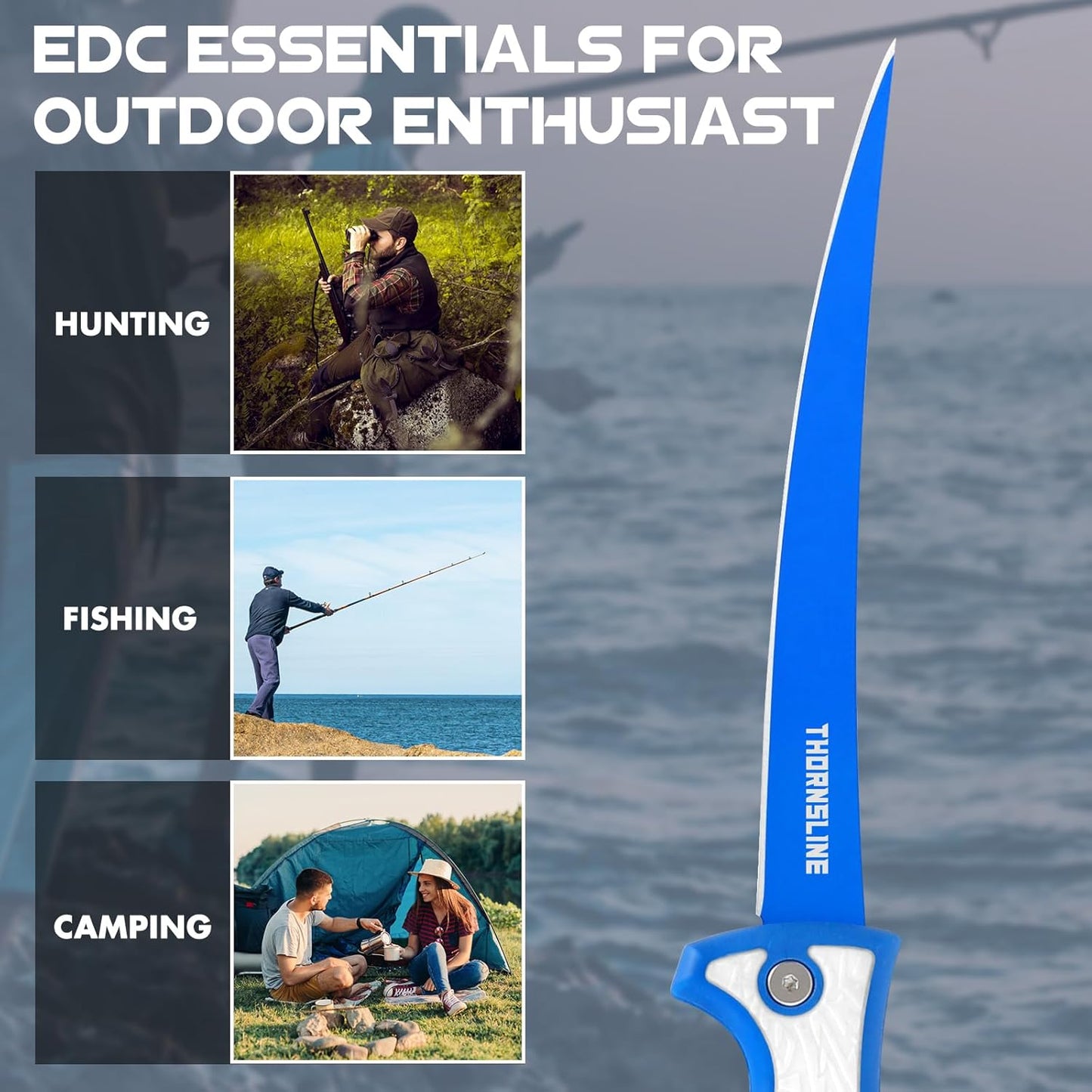 Folding Fillet/Fishing/Camping/Hunting Knife, Ultra-Sharp G4116 German Stainless-Steel Blades, Non-Slip Handles,7 ½ inch folded,13 ½ inch overall Length, 2025 New Upgraded Knife