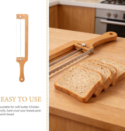 DECHOUS Adjustable Bread Slicer for Sourdough - Homemade Bread Knife with Thickness Guide, Sharp Stainless Serrated Blade, Bamboo Frame for Bagels, Baguettes