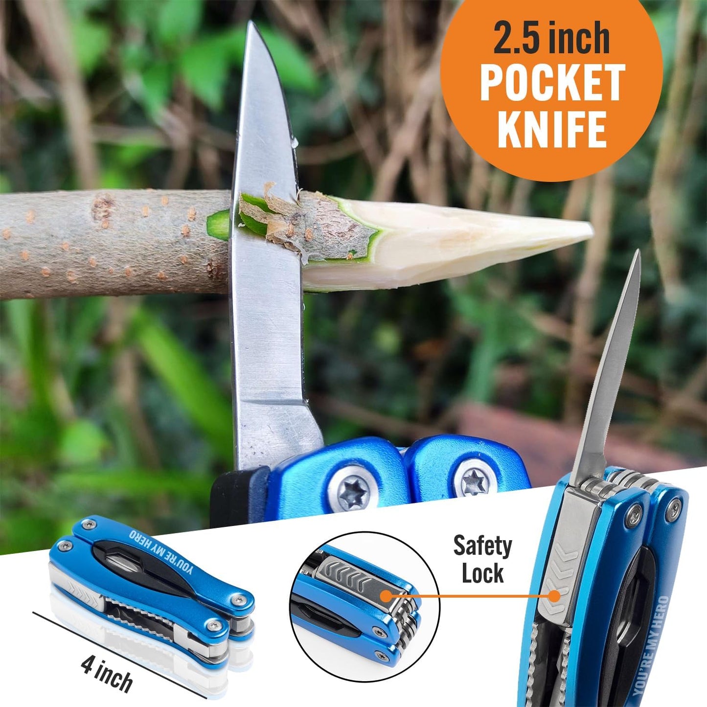 15-in-1 Multitool Pocket Knife, Multipurpose Stainless Steel All In One Tool for Camping Hiking Survival Travel Home - Portable Heavy Duty Folding Utility Multi Tool with Self-Locking
