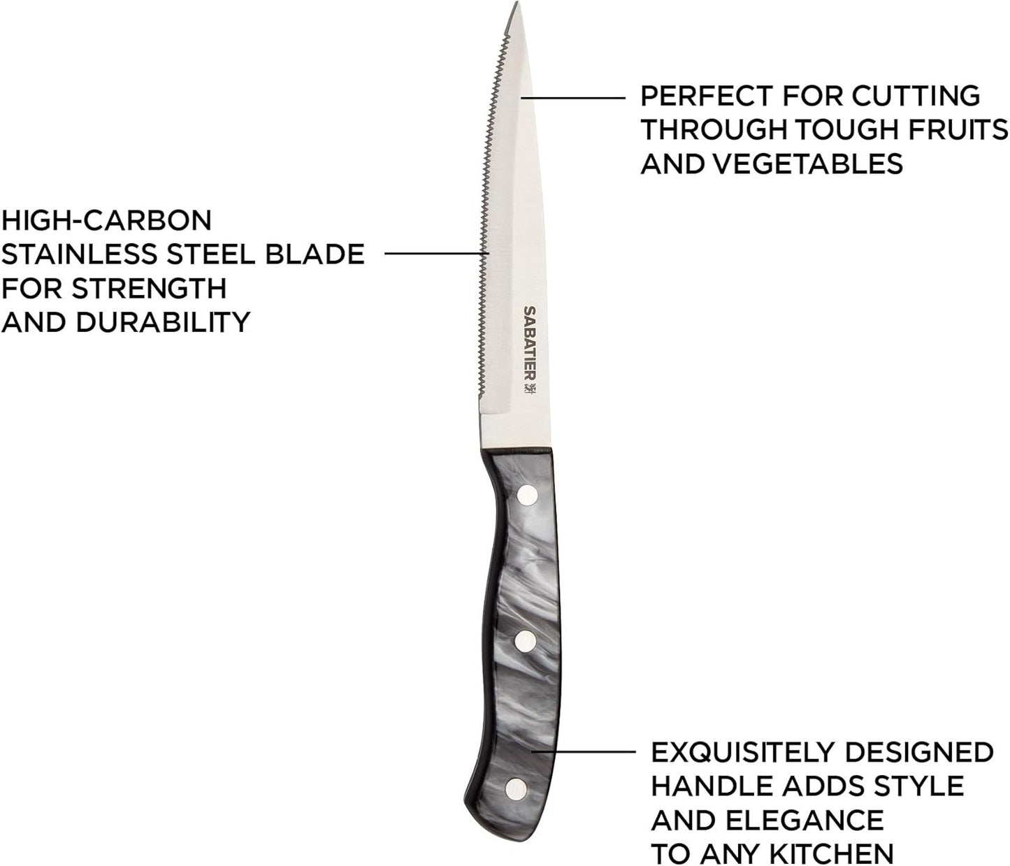 Sabatier Triple Riveted Serrated Utility Knife, 5-Inch, Razor-Sharp Kitchen Knife to Cut Fruit, Vegetables and more, High-Carbon Stainless Steel, Gray