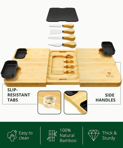 ROYAL CRAFT WOOD Extra Large Cheese Board - Bamboo Cheese Board and Knife Set - Charcuterie Board Set, Charcuterie Platter & Serving Tray