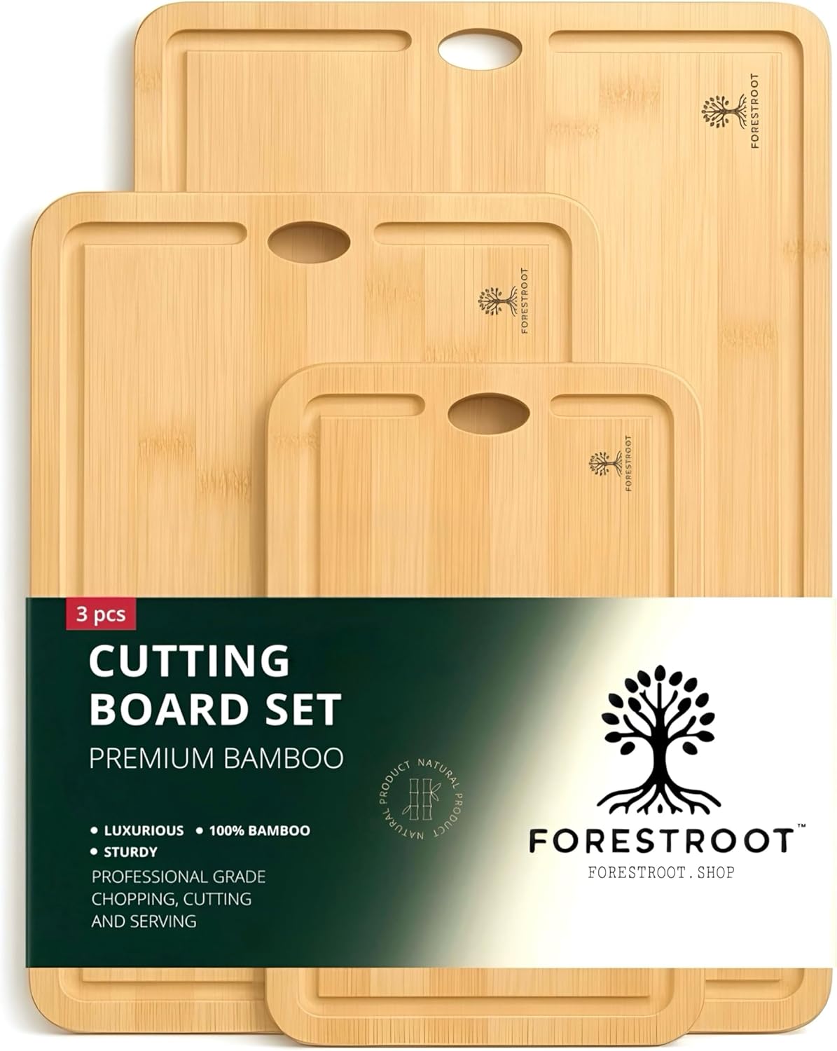 Premium Bamboo Cutting Board-15x10 Inch - End Grain Heavy Duty Cutting Board with Juice Groove, Built-In Handle & Hanging Hole, Knife-Safe Chopping Board for Meat, Vegetables & Kitchen Prep