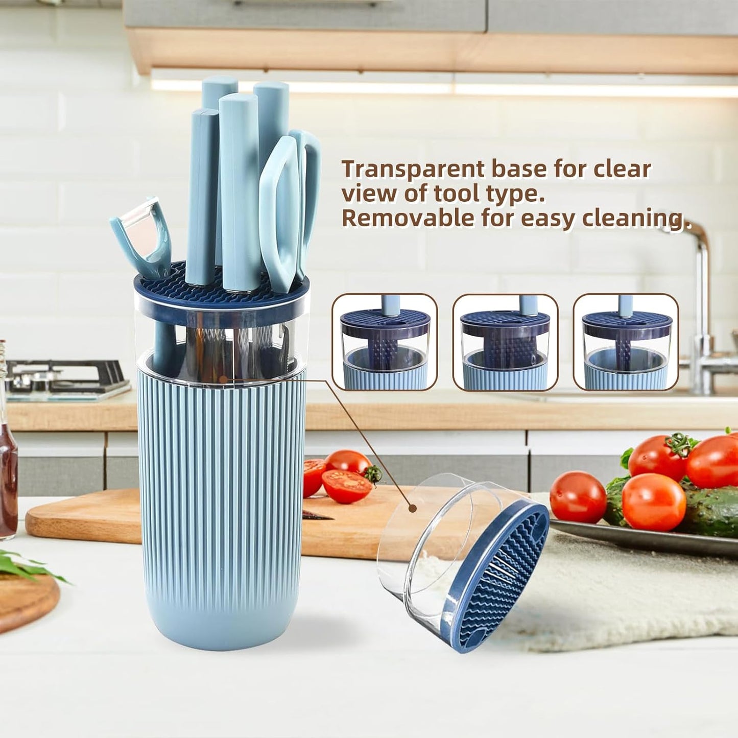 Kitchen Knife Set with Block, 7-Piece Kitchen Knife Set for Chef with Universal Knife Block, Anti-Rust Kitchen Knife Block Set, Ergonomic Design