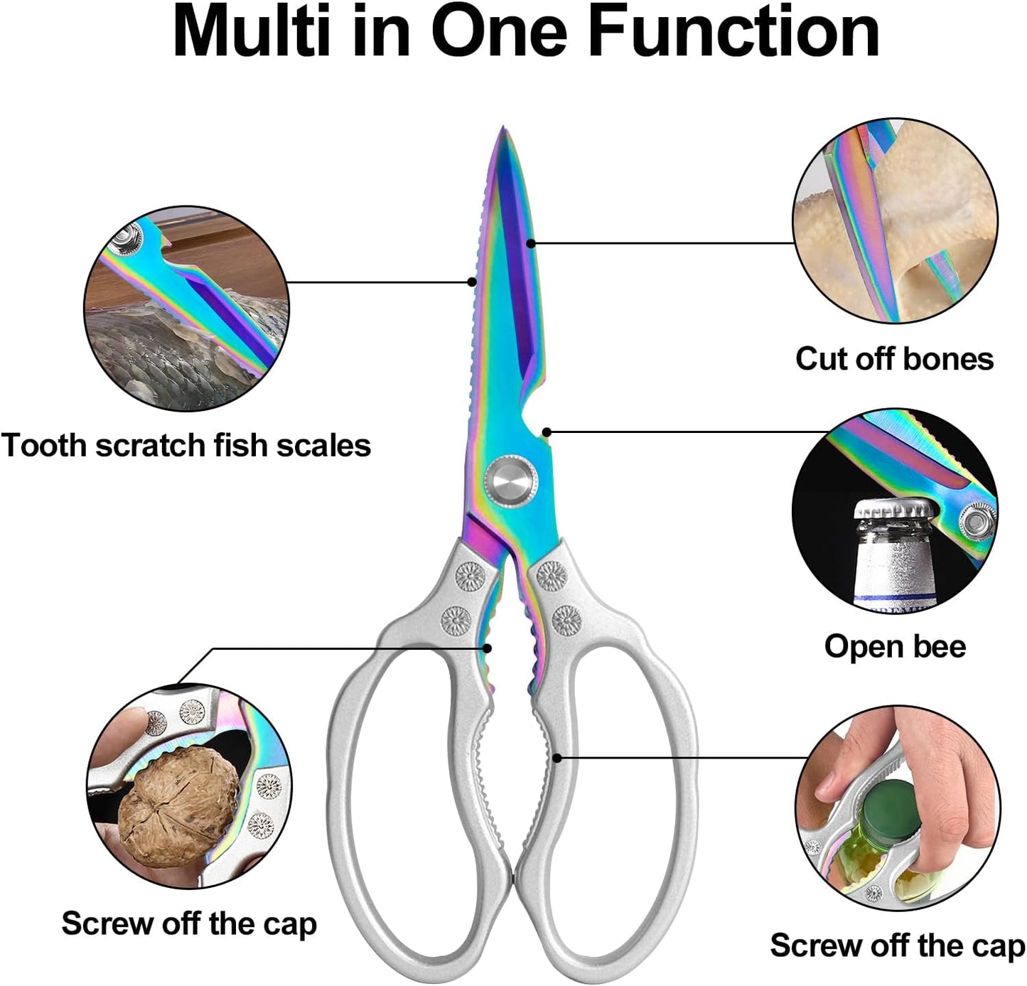 CGBE Kitchen Scissors All Purpose Heavy Duty, Ultra Sharp Stainless Steel Kitchen Shears Dishwasher Safe, Cooking Shears for Chicken, Poultry, Fish, Meat, Herbs & Grapes with Non-Slip Grips - Gold