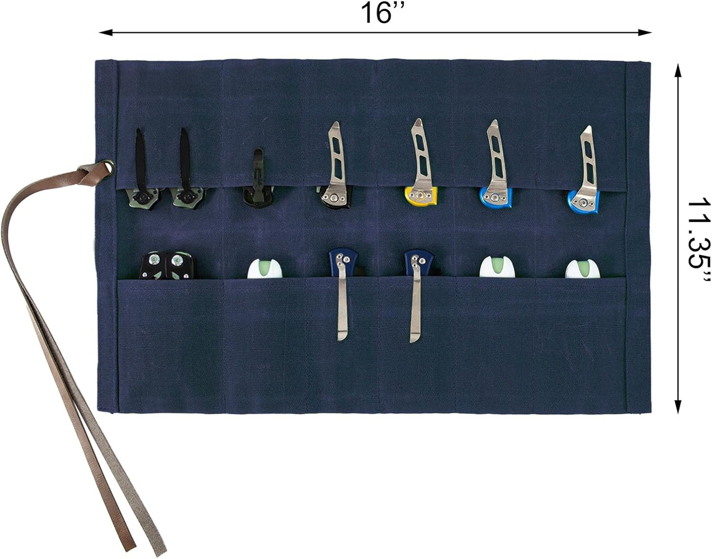Knife Display Bag with 12 Slots Pocket Knives, Pocket knife Roll storage Organizer for Folding Knives Collection (Blue)