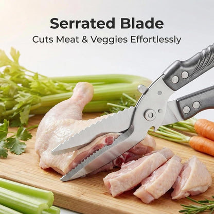 High-end heavy-duty kitchen shears, multi-functional food scissors, effortlessly cut through bones, meat, poultry, and all types of ingredients.